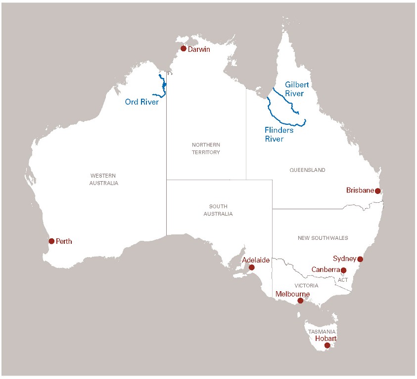 Озера Австралии, реки Австралии на карте, Озеро Эйр, Хиллер, Амадеус,  Аргайл, Берли-Гриффин, Гордон || Маршрут проложить